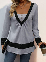 Contrast Long Sleeve T-Shirt - Trendsi - Flyclothing LLC