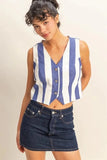 HYFVE Woven Striped V-Neck Button Down Vest - Trendsi