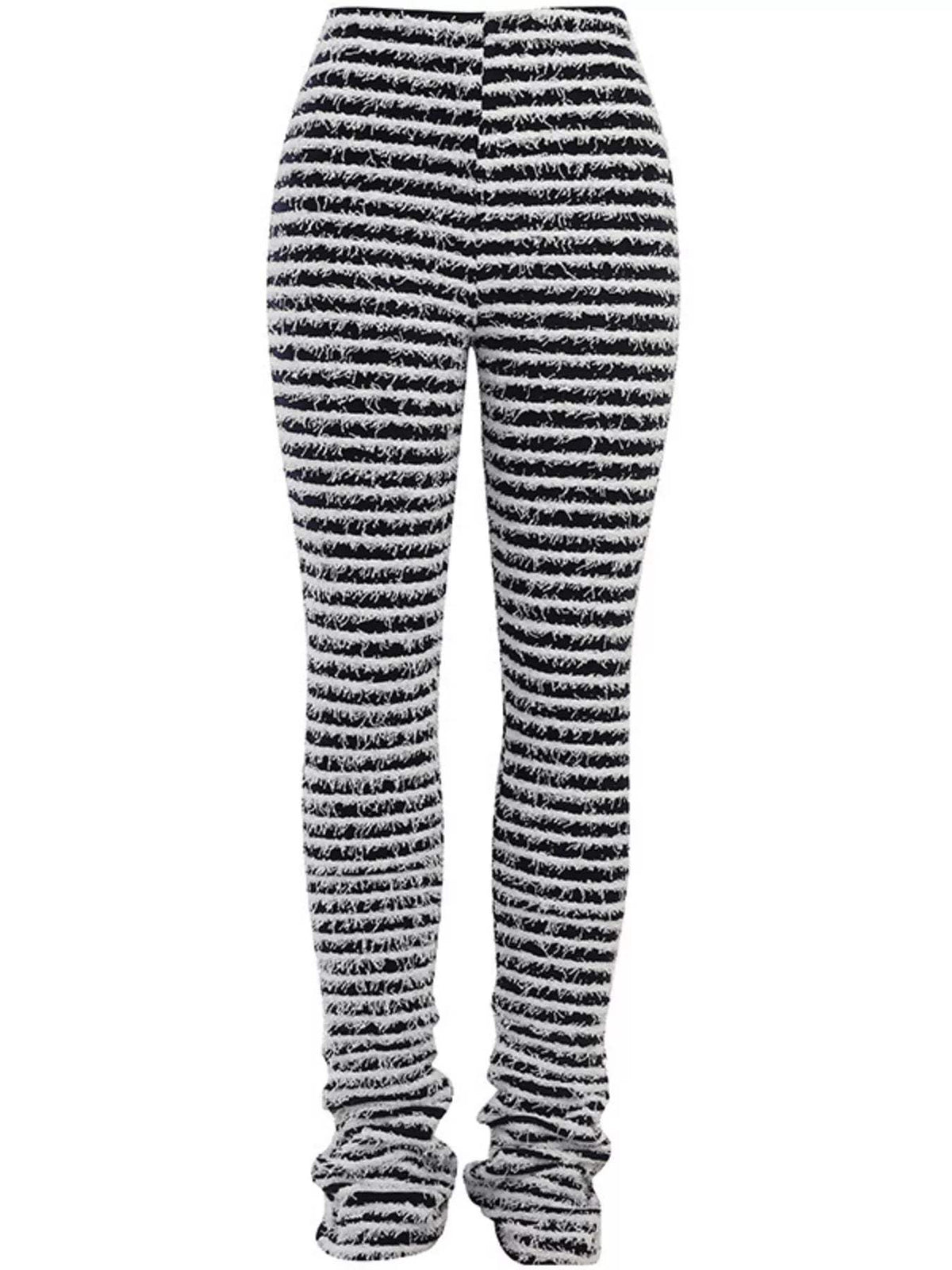 Striped Fuzzy Textured Knit Pants - Trendsi - Flyclothing LLC