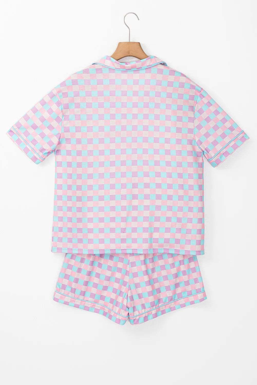Plaid Collared Neck Short Sleeve Top and Shorts Lounge Set - Trendsi - Flyclothing LLC