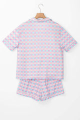 Plaid Collared Neck Short Sleeve Top and Shorts Lounge Set - Trendsi - Flyclothing LLC