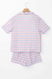 Plaid Collared Neck Short Sleeve Top and Shorts Lounge Set - Trendsi - Flyclothing LLC