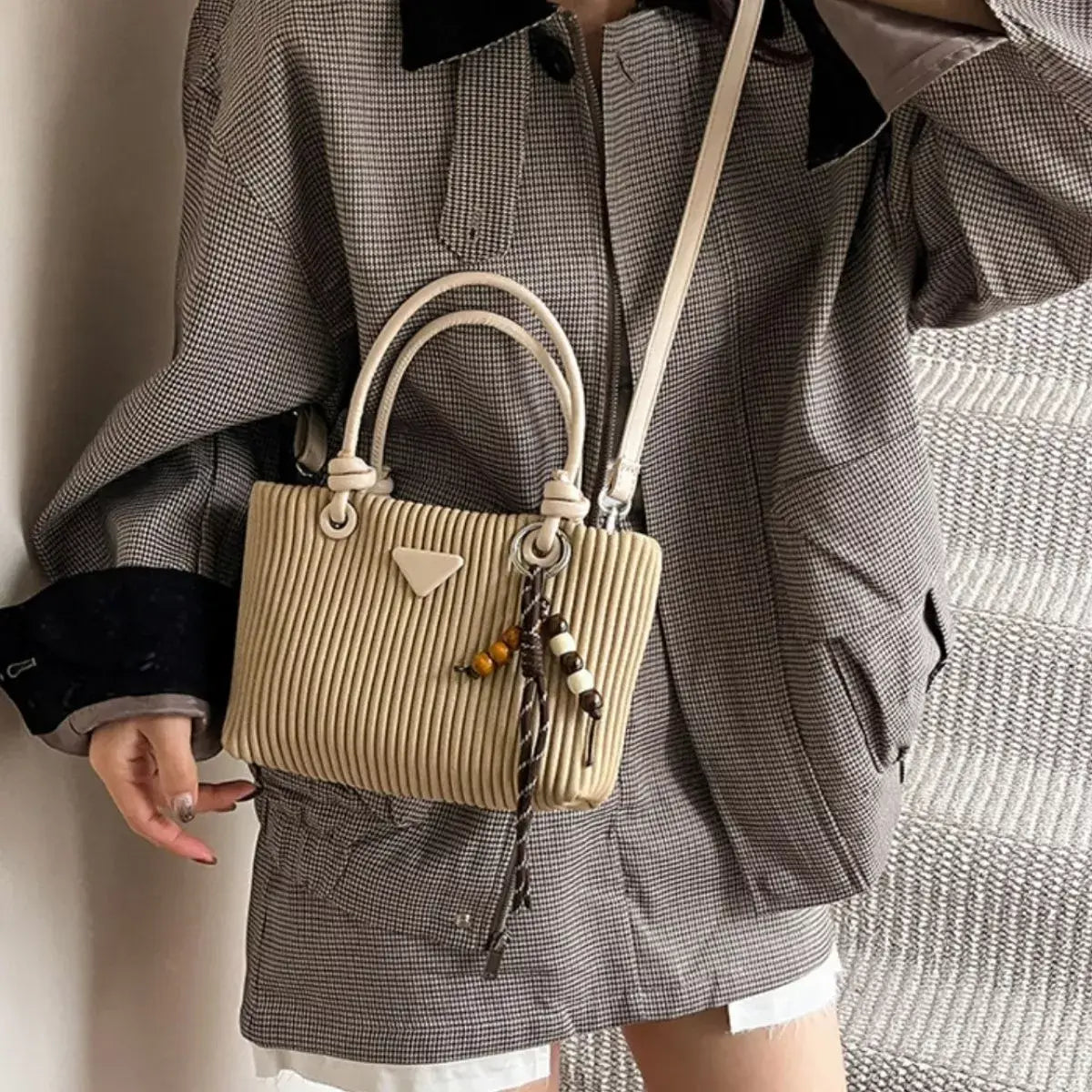 Textured Crossbody Bag with Top Handle - Trendsi - Flyclothing LLC
