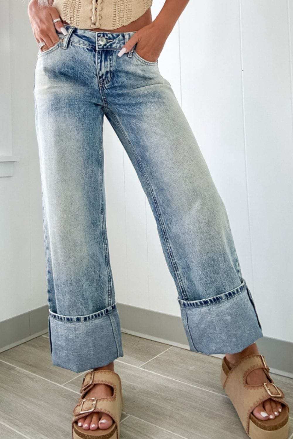 Washed Wide Leg Jeans with Pockets - Trendsi - Flyclothing LLC