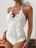 Halter Neck Lace Bodysuit - Trendsi