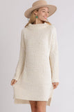 Umgee Full Size High Low Long Sleeve Boucle Sweater Dress Plus Size - Trendsi
