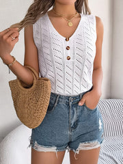 Openwork V-Neck Knit Vest - Trendsi