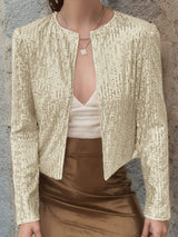 Full Size Sequin Open Front Cropped Jacket - Trendsi - Flyclothing LLC