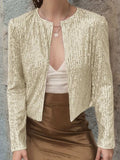 Full Size Sequin Open Front Cropped Jacket - Trendsi - Flyclothing LLC