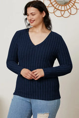 Basic Bae Full Size Ribbed V-Neck Long Sleeve T-Shirt - ShopBasicbae - Flyclothing LLC
