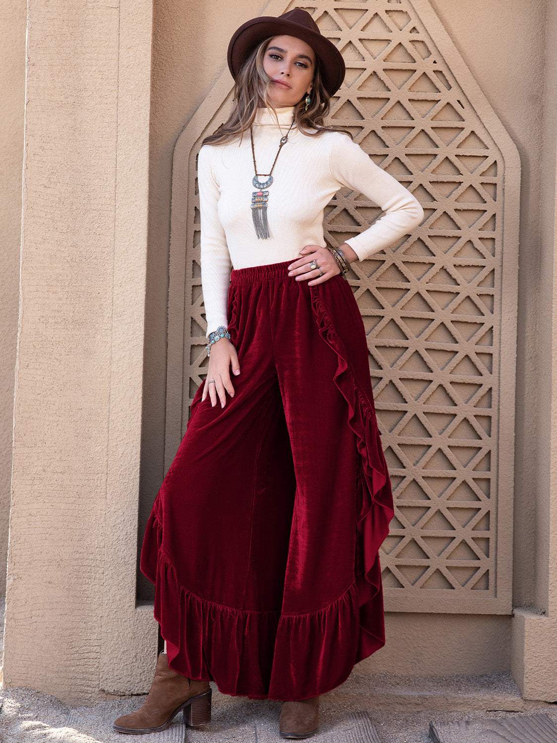 Slit Ruffled Wide Leg Pants - Trendsi - Flyclothing LLC