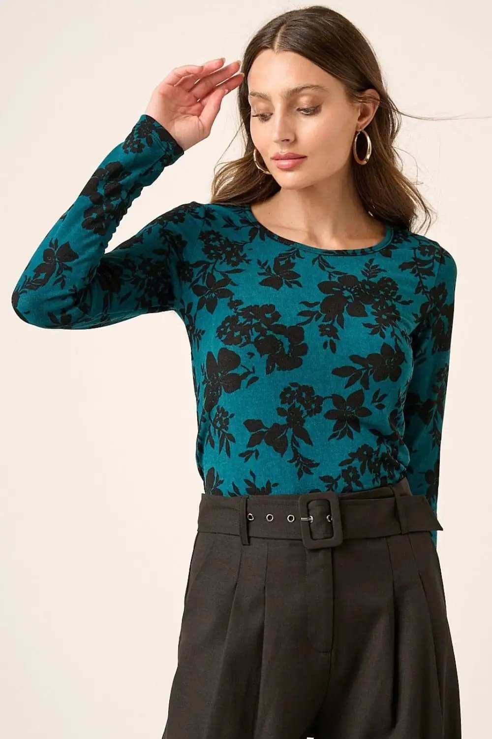 Mittoshop Flower Print Long Sleeve Knit Top - Trendsi - Flyclothing LLC