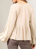 Notched Balloon Sleeve Peplum Blouse - Trendsi - Flyclothing LLC