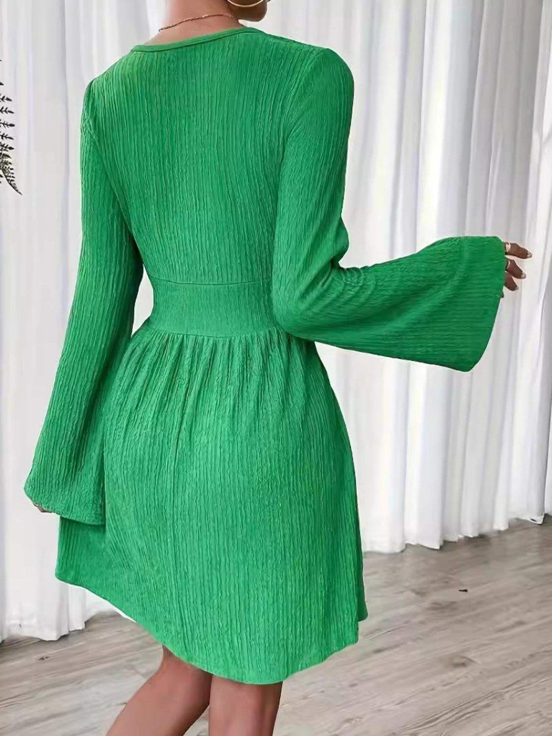 Round Neck Flare Sleeve Mini Dress - Trendsi - Flyclothing LLC