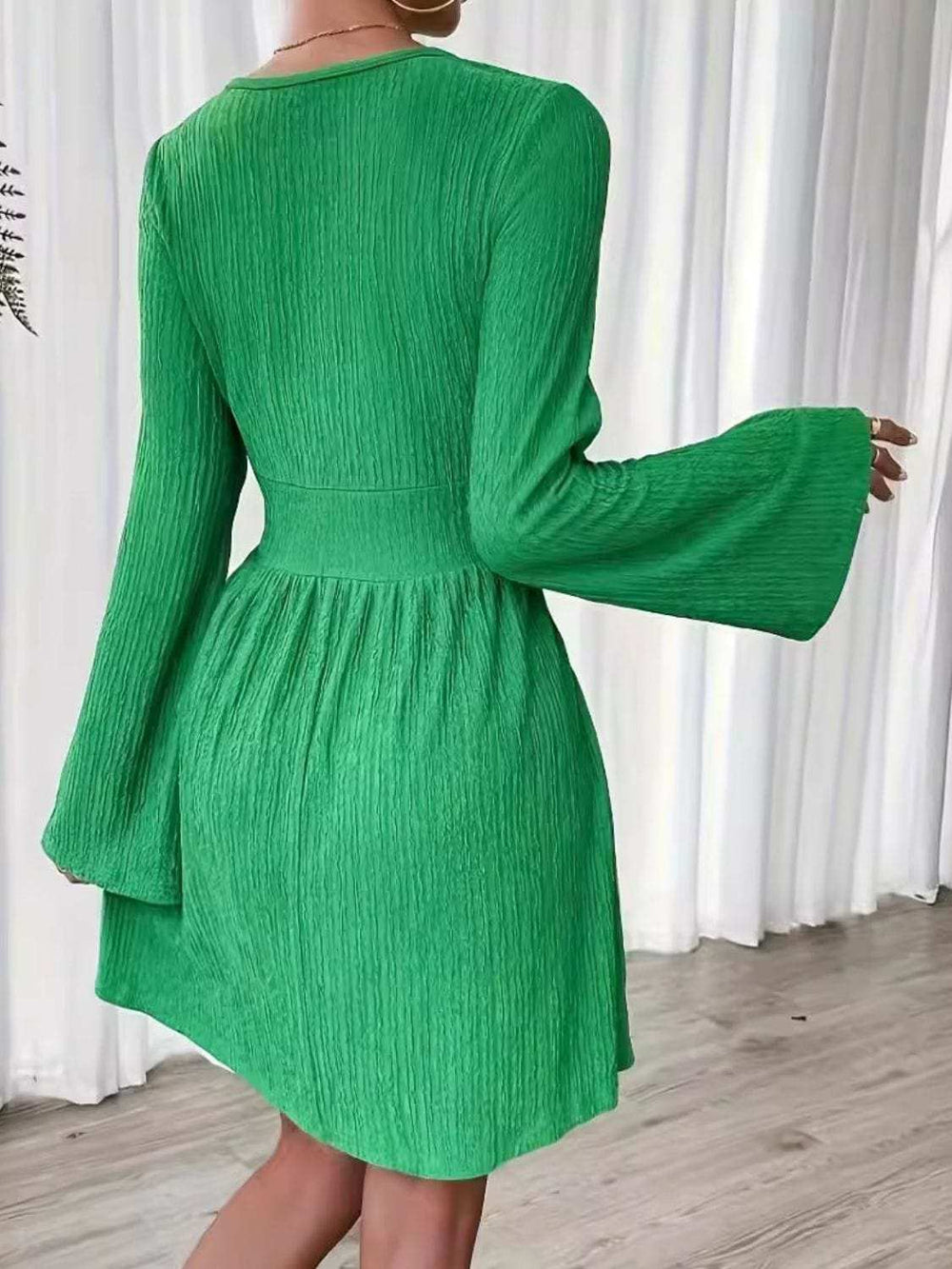 Round Neck Flare Sleeve Mini Dress - Trendsi - Flyclothing LLC