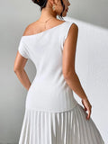 Single Shoulder Short Sleeve Knit Top - Trendsi