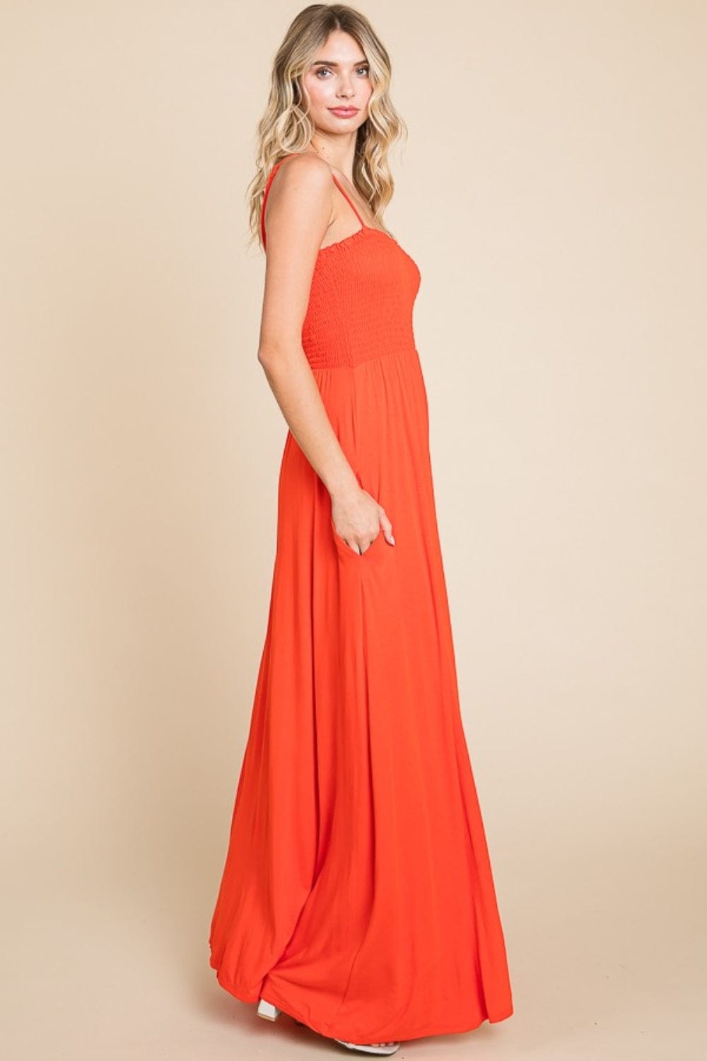 Culture Code Full Size Smocked Cami Maxi Dress with Pockets - Trendsi
