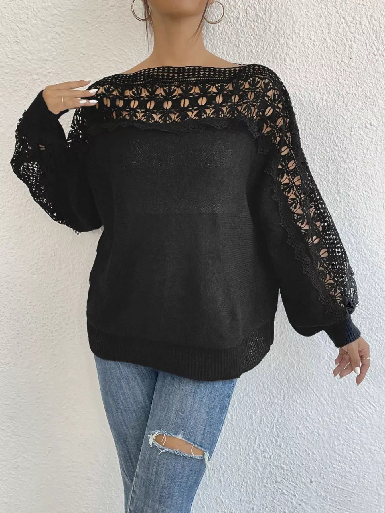 Crochet Long Sleeve Sweater - Trendsi - Flyclothing LLC