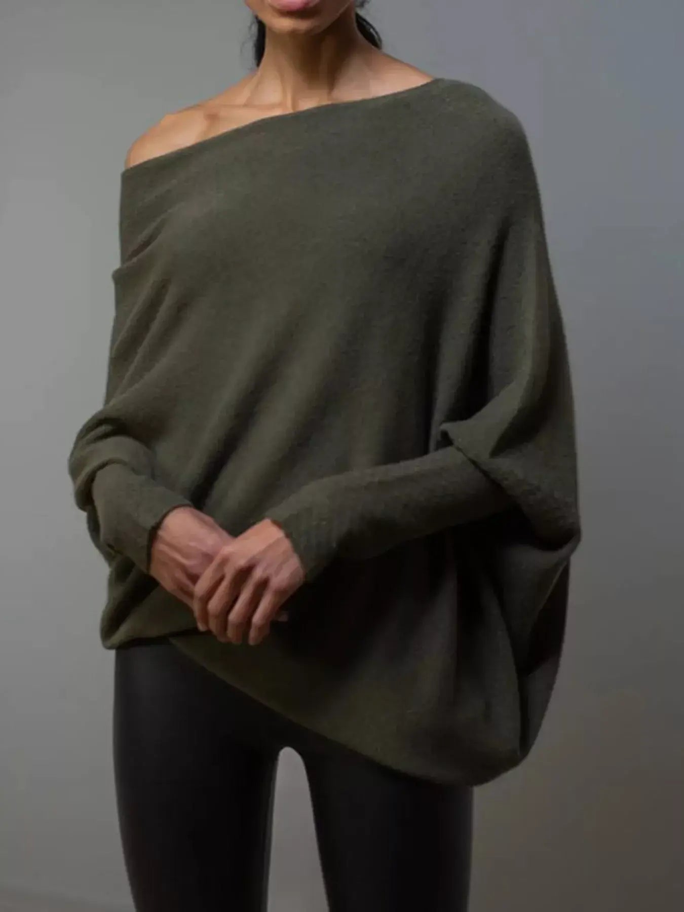 Boat Neck Long Sleeve Sweater - Trendsi - Flyclothing LLC