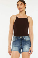 Kancan High Waist Raw Hem Denim Shorts - Trendsi - Flyclothing LLC