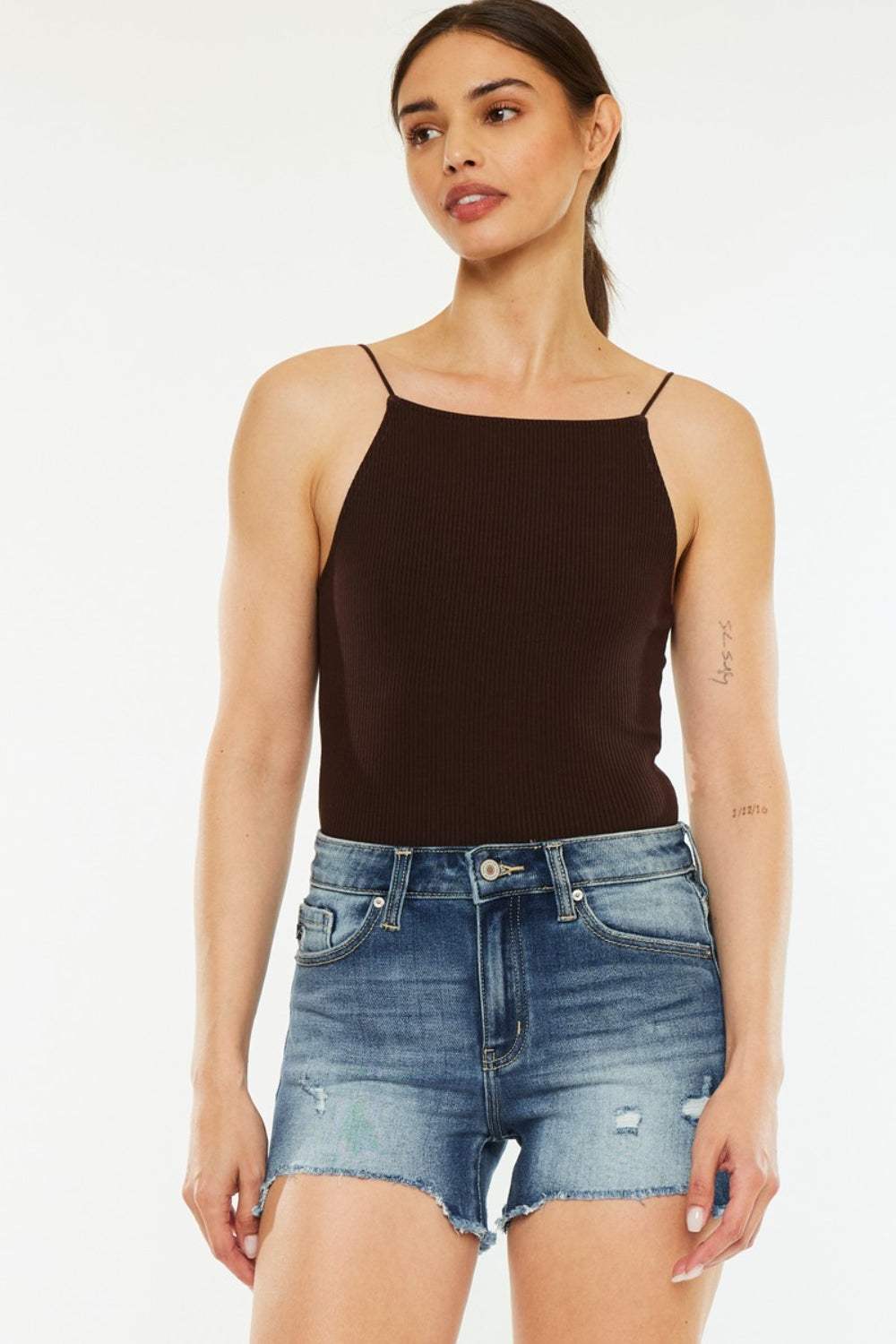 Kancan High Waist Raw Hem Denim Shorts - Trendsi - Flyclothing LLC
