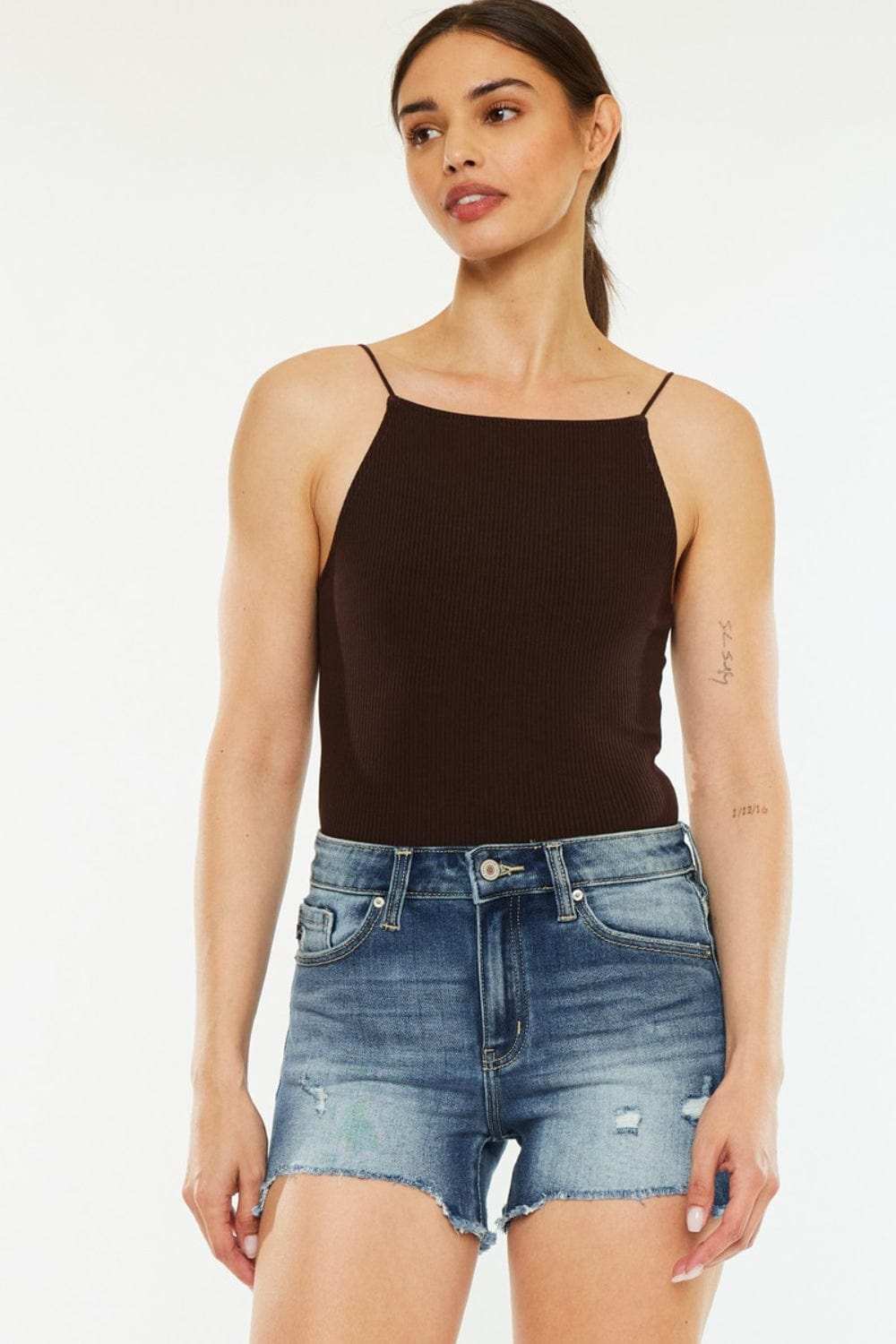 Kancan High Waist Raw Hem Denim Shorts - Trendsi - Flyclothing LLC