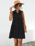 Button Up Sleeveless Mini Dress - Trendsi