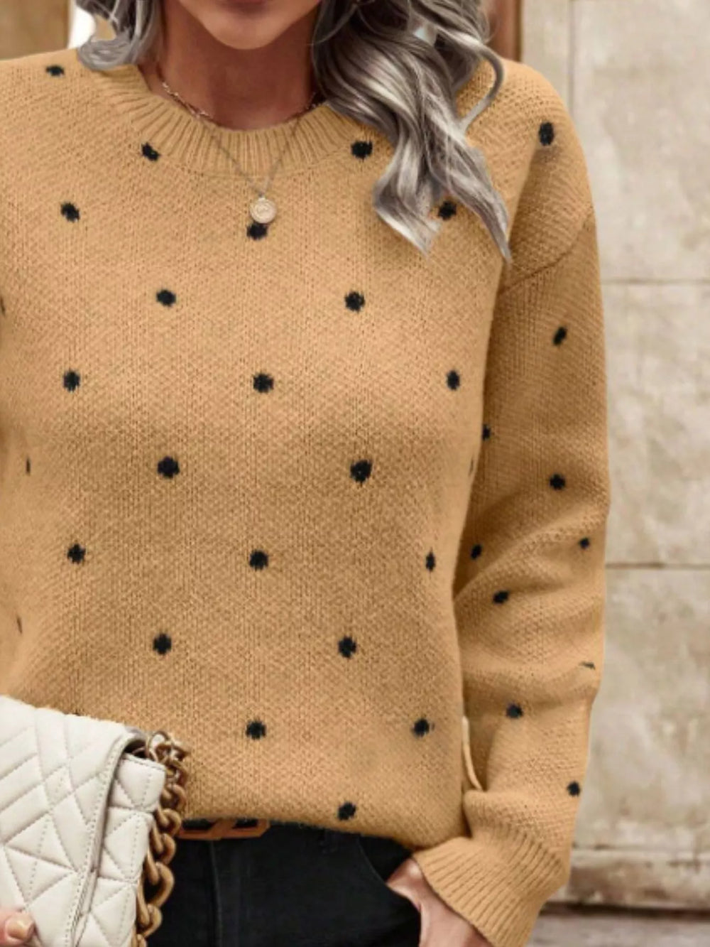 Polka Dot Long Sleeve Sweater - Trendsi - Flyclothing LLC