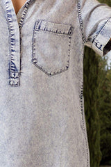 Pocketed Collared Neck Short Sleeve Denim Dress - Trendsi - Flyclothing LLC