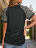 Full Size Contrast Round Neck Short Sleeve T-Shirt - Trendsi