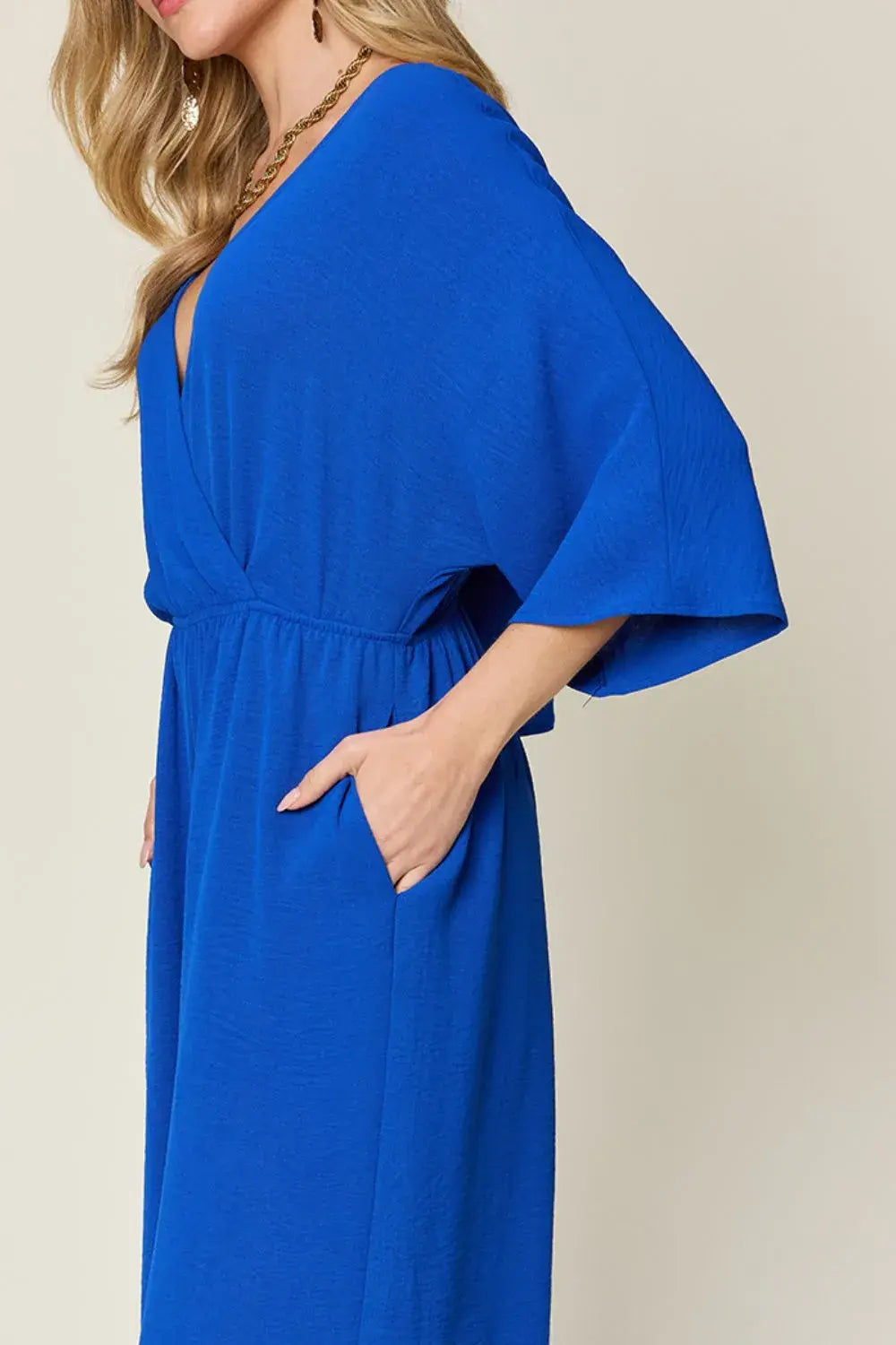 Double Take Full Size Surplice Wide Leg Jumpsuit with Pockets - Trendsi - Flyclothing LLC