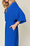 Double Take Full Size Surplice Wide Leg Jumpsuit with Pockets - Trendsi