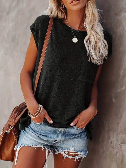Full Size Round Neck Cap Sleeve T-Shirt - Trendsi - Flyclothing LLC