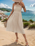 Halter Neck Pleated Midi Dress - Trendsi