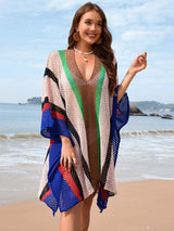 Openwork Color Block Plunge Cover-Up - Trendsi - Flyclothing LLC