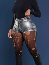 Shiny Slim Stretch High-Waisted Shorts - Trendsi - Flyclothing LLC