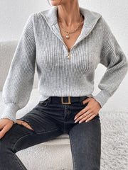 Honey Half Zip Dropped Shoulder Sweater - Trendsi