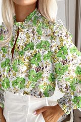 Ruffled Smocked Floral Lantern Sleeve Shirt