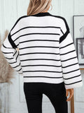 Striped Round Neck Long Sleeve Sweater - Trendsi