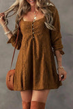 Textured Square Neck Mini Dress - Trendsi - Flyclothing LLC