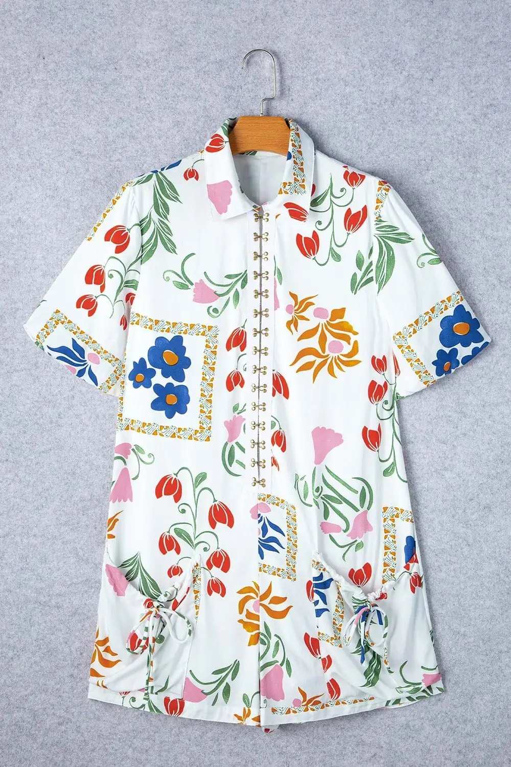 Pocketed Printed Half Sleeve Romper - Trendsi - Flyclothing LLC