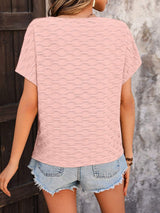 Round Neck Short Sleeve Blouse - Trendsi - Flyclothing LLC