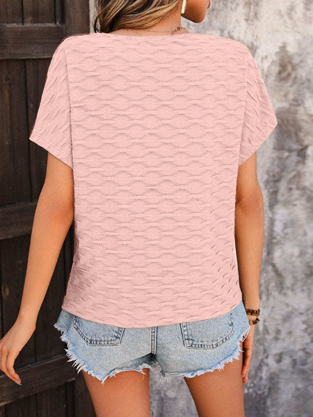 Round Neck Short Sleeve Blouse - Trendsi - Flyclothing LLC