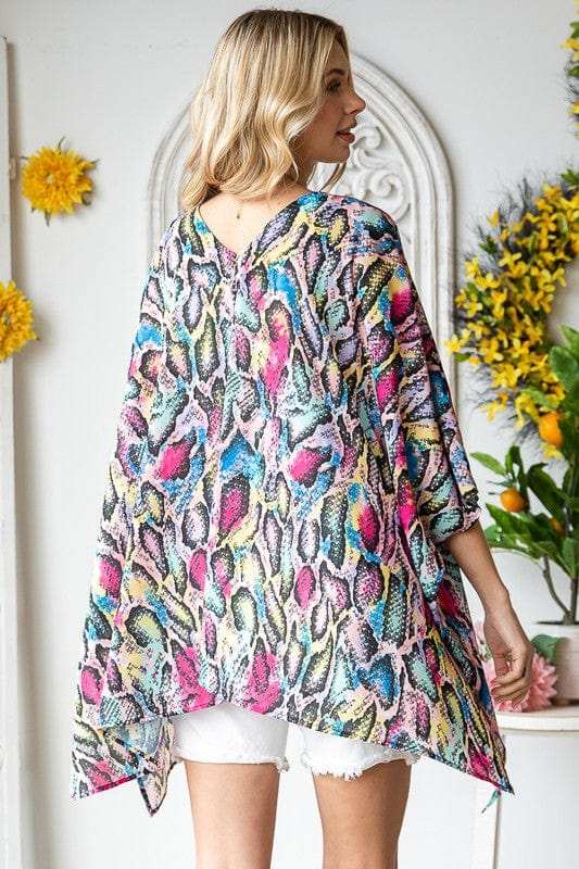 Heimish Full Size Multi Color Snake Open Cardigan Plus Size - Trendsi - Flyclothing LLC