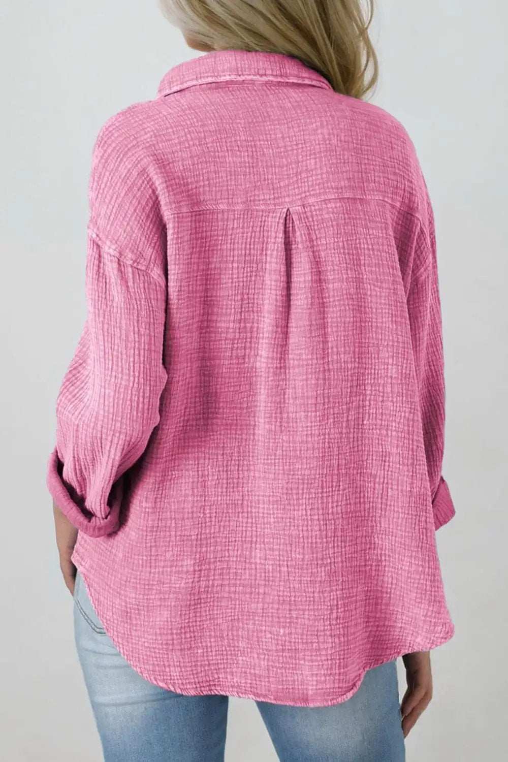 Button Down Collared Neck Long Sleeve Shirt - Trendsi - Flyclothing LLC