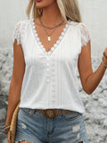 Eyelet Lace Detail V-Neck Cap Sleeve Top - Trendsi