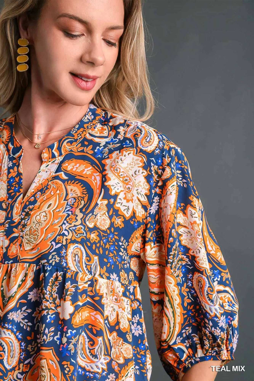 Umgee Mix Paisley Boho Tunic Blouse - Trendsi - Flyclothing LLC
