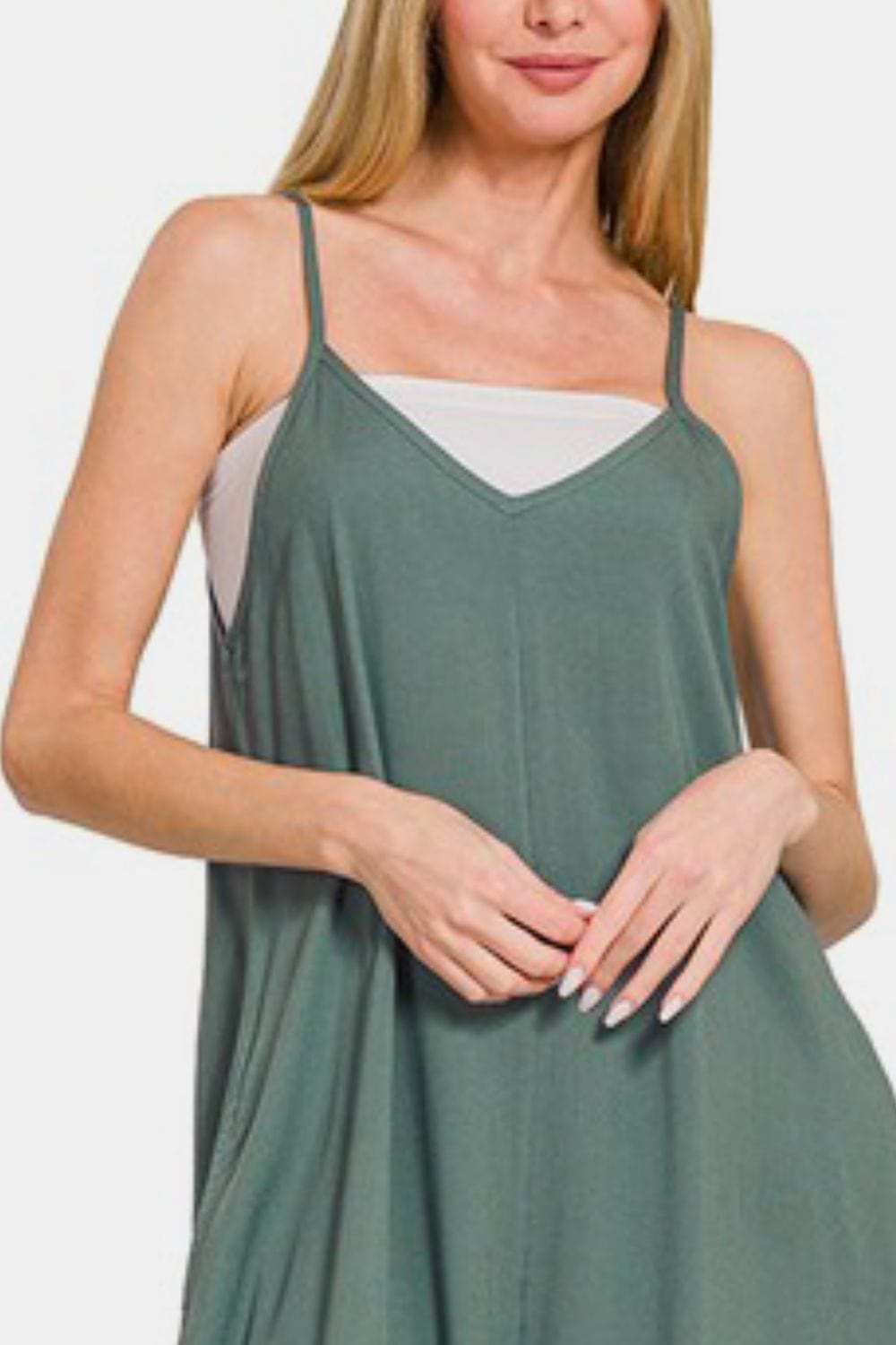 Zenana Sleeveless Curved Hem Wide Leg Overalls with Pockets - Trendsi - Flyclothing LLC
