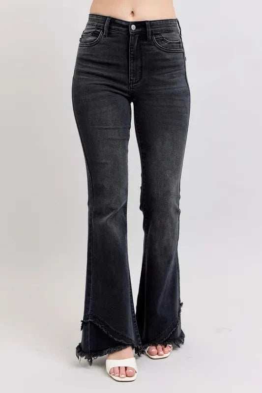 Judy Blue Full Size High Waist Flare W/ Mock Fray Tulip Hem Plus Size - Trendsi - Flyclothing LLC