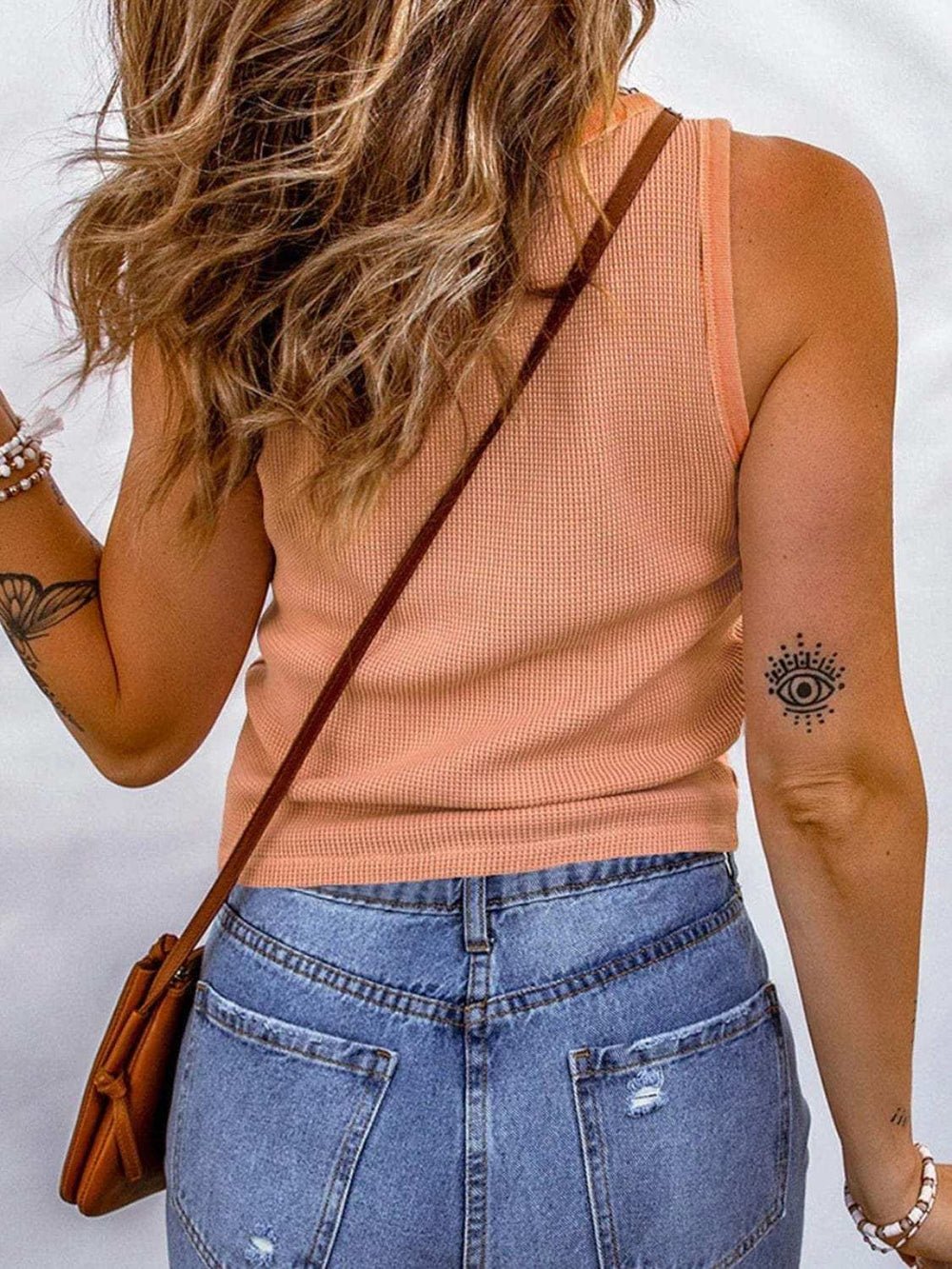 Waffle-Knit Scoop Neck Tank - Trendsi - Flyclothing LLC